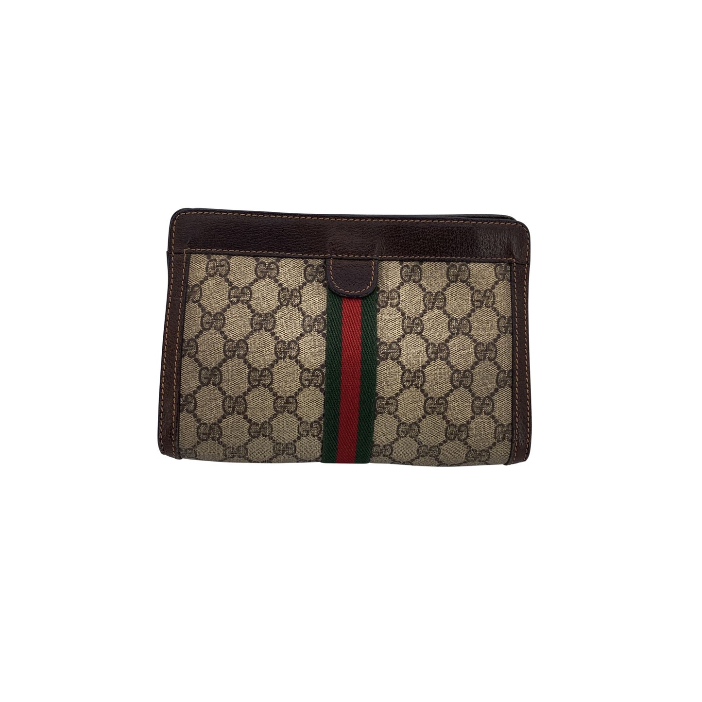 Gucci Vintage Beige Monogram Cosmetic Bag Ophidia Clutch with Stripes