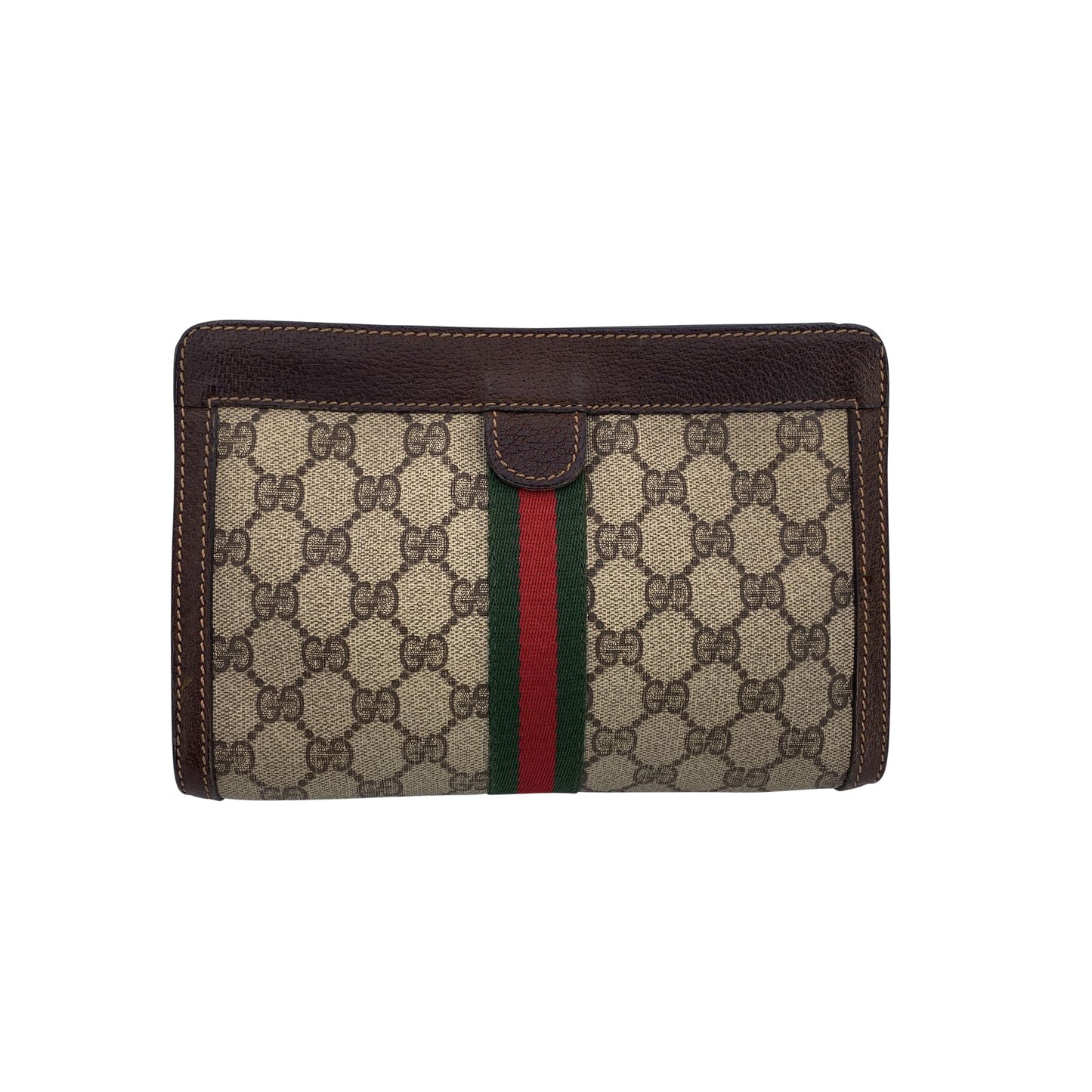 Gucci Vintage Beige Monogram Cosmetic Bag Ophidia Clutch with Stripes