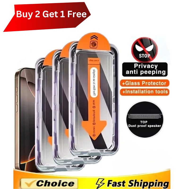 2+1 Free Dust Free Installation Privacy Screen Protector for iPhone - Anti-spy Glass