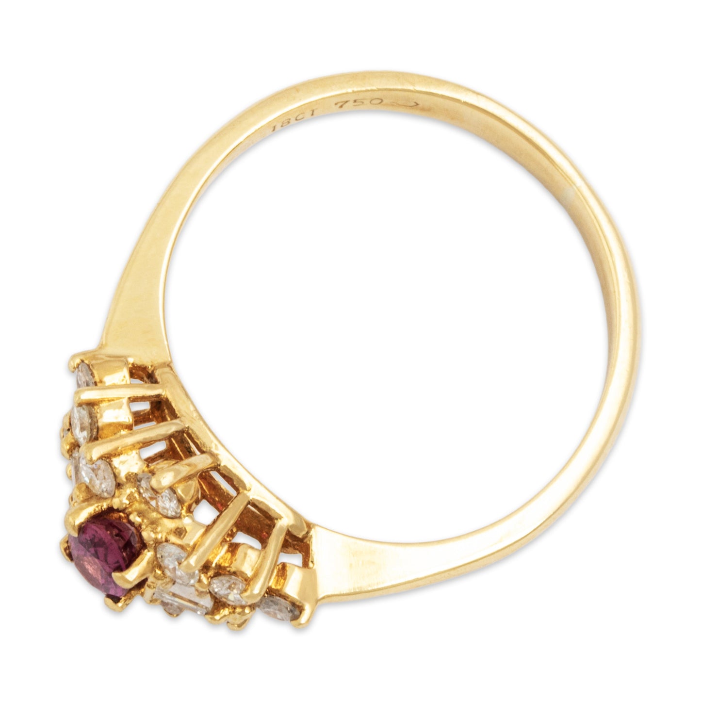 Vintage 18k Yellow Gold Ruby Diamond Haloed Cluster Ring 6.00
