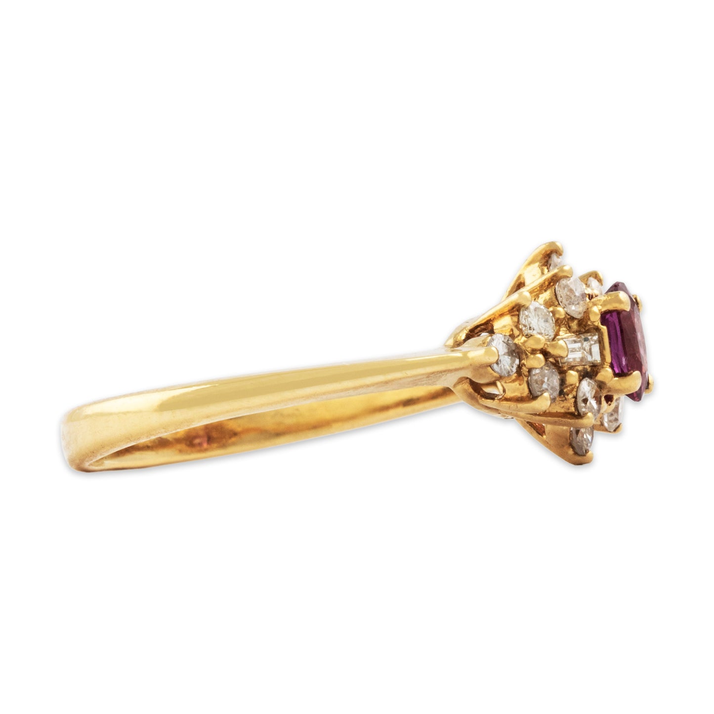 Vintage 18k Yellow Gold Ruby Diamond Haloed Cluster Ring 6.00