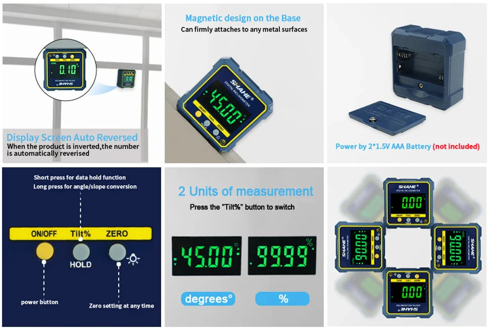 Digital Angle Finder with Laser ā Magnetic Gauge, Inclinometer, Protractor, Backlit LCD for Woodworking & Tools