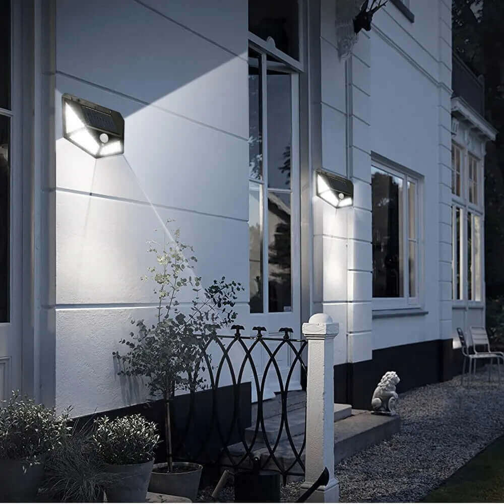 100 LED Solar Wall Lamp 4 Sides Luminous With Motion Sensor Human
