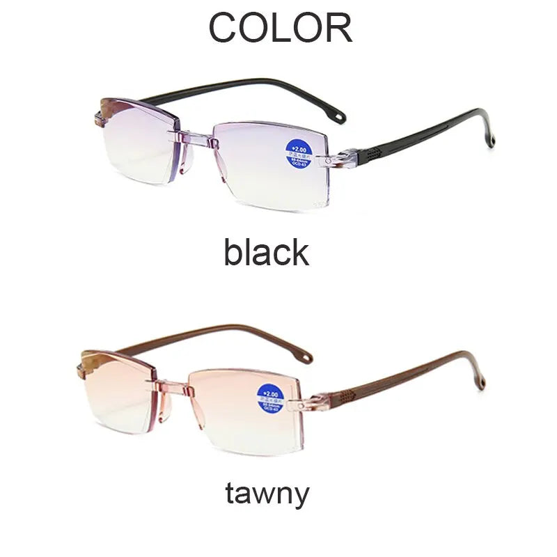 Unisex Rimless Reading Glasses – Anti-Blue Light Bifocal Eyewear for Near & Far Vision