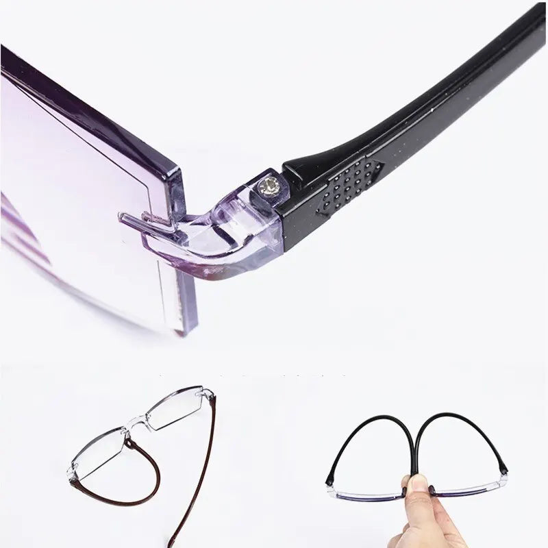 Unisex Rimless Reading Glasses – Anti-Blue Light Bifocal Eyewear for Near & Far Vision