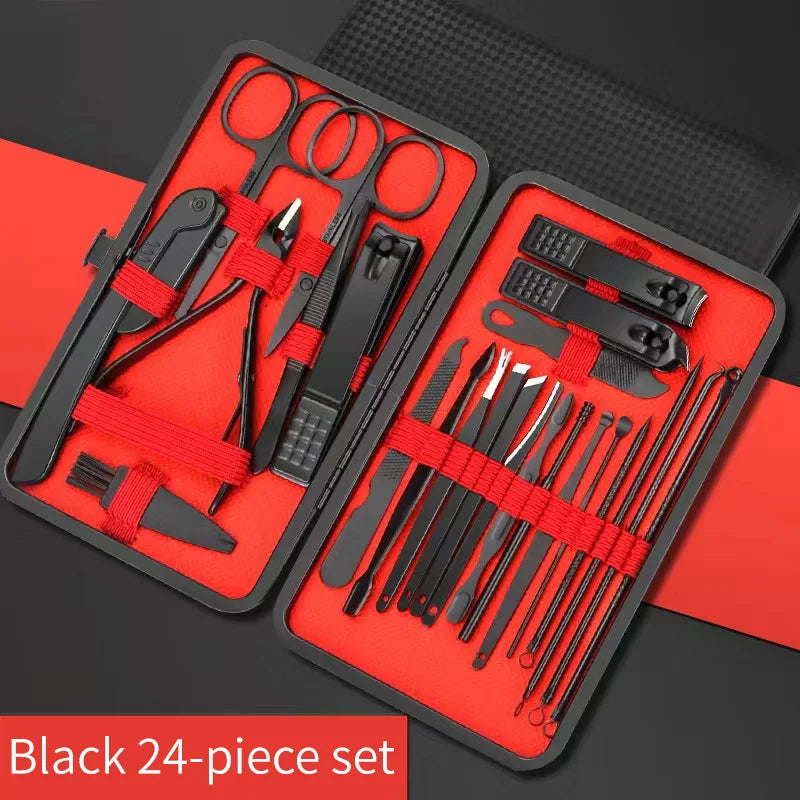 7/10/12/18/20/24PCS Set Professional Manicure Set Kits Stainless Steel Fingernail Toenail Clippers Set with Leather Portable