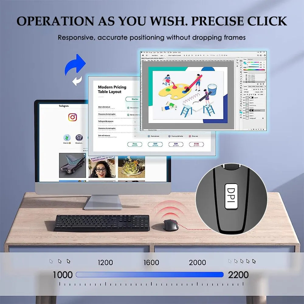 Wireless Silent Mouse - 2.4G Portable Mobile Optical Office PC Laptop MacBook Mouse