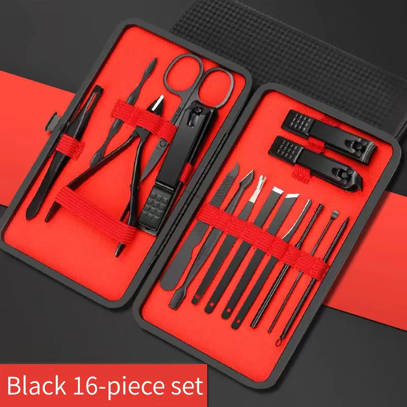 7/10/12/18/20/24PCS Set Professional Manicure Set Kits Stainless Steel Fingernail Toenail Clippers Set with Leather Portable