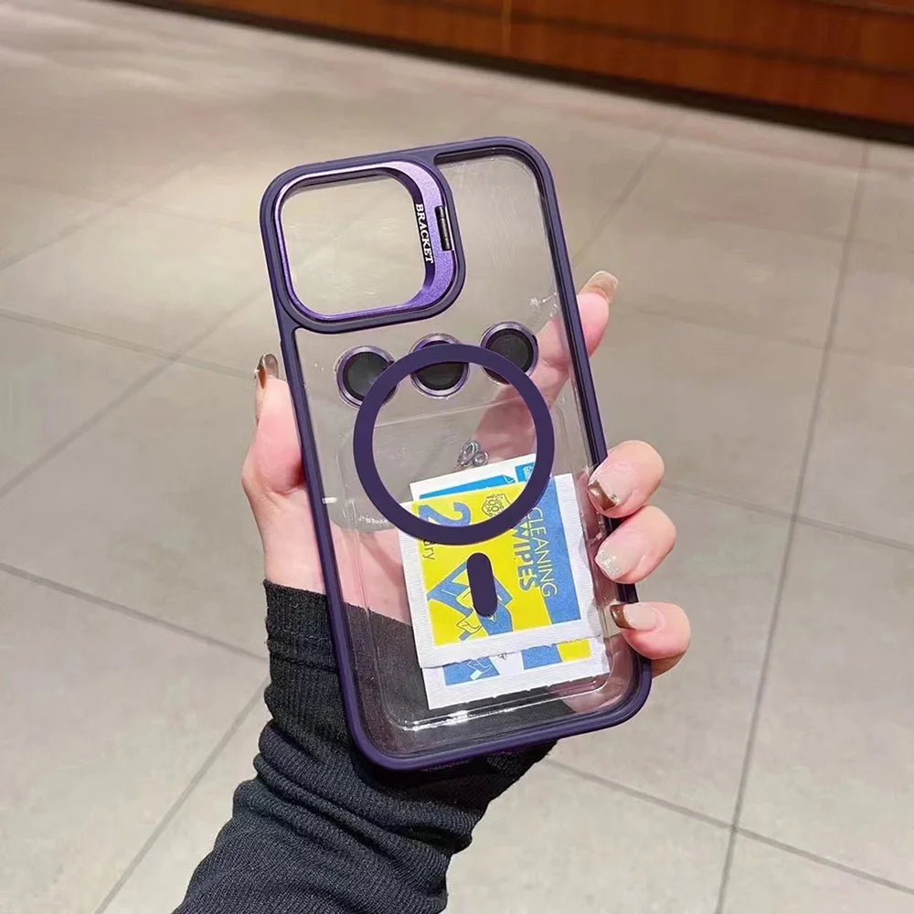 Luxury Magnetic Shockproof Phone Case For iPhone 16 17 15 14 13 12 11 Pro Max Funda For Magsafe Stand Glass Lens Protector Cover