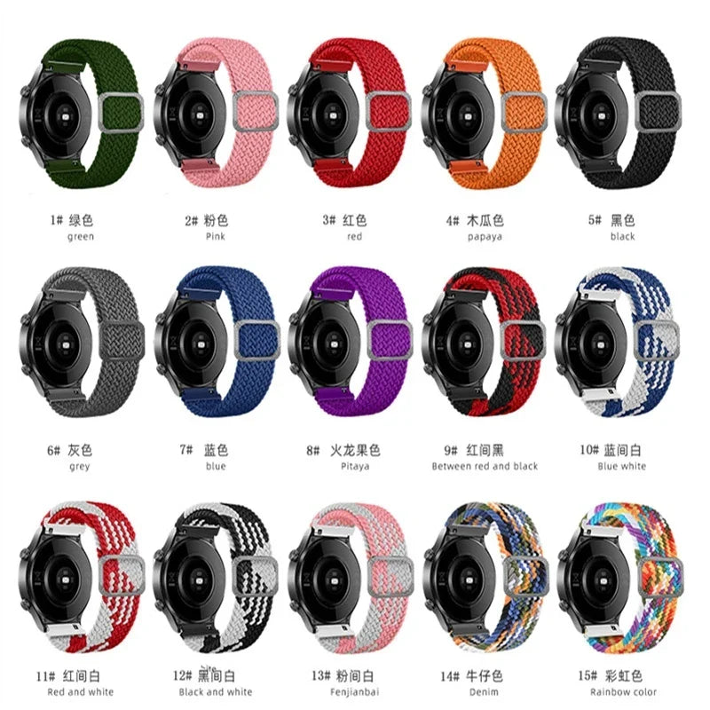 20mm 22mm Elastic Band For Samsung Galaxy Watch 7/6/5/4/FE Active 2 Gear S3 Braided Nylon Strap For Huawei Watch GT 5/4/3/2 46mm