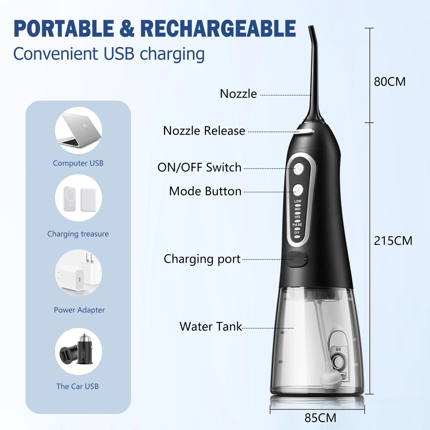 USB Rechargeable Water Flosser With 300ML Water Tank