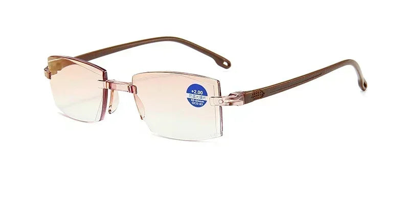 Unisex Rimless Reading Glasses – Anti-Blue Light Bifocal Eyewear for Near & Far Vision