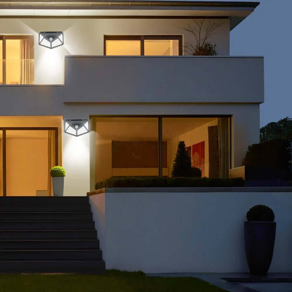 100 LED Solar Wall Lamp 4 Sides Luminous With Motion Sensor Human