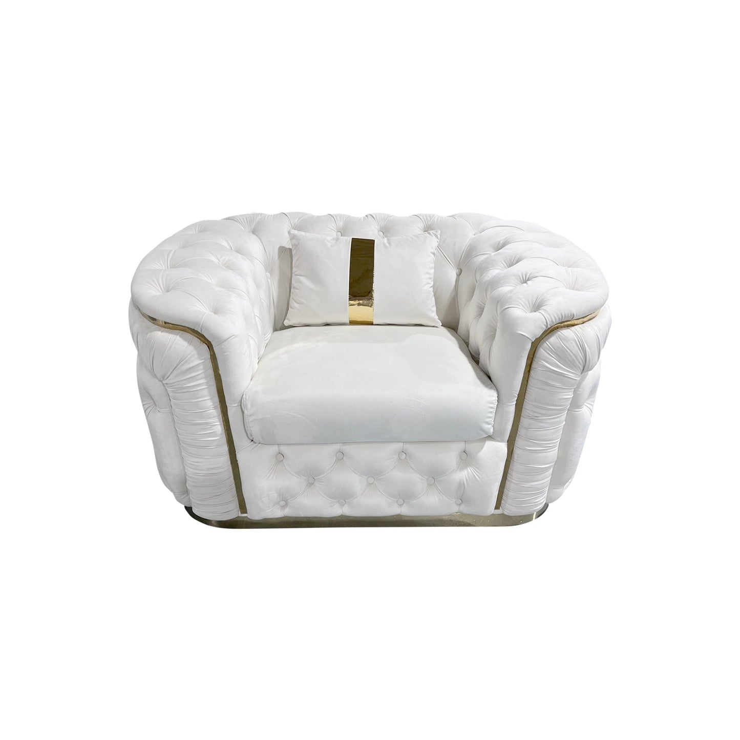 3 Seater and 2pcs 1Seater Sofa Set Beige Velvet Fabric Solid Wood Construction Gold Stainless Steel Trim