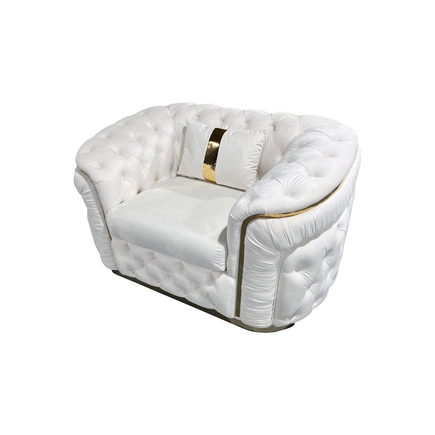 3 Seater and 2pcs 1Seater Sofa Set Beige Velvet Fabric Solid Wood Construction Gold Stainless Steel Trim