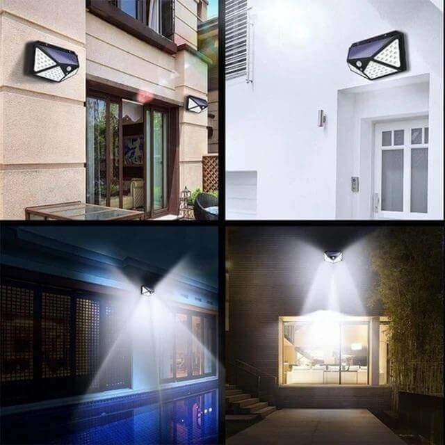 100 LED Solar Wall Lamp 4 Sides Luminous With Motion Sensor Human