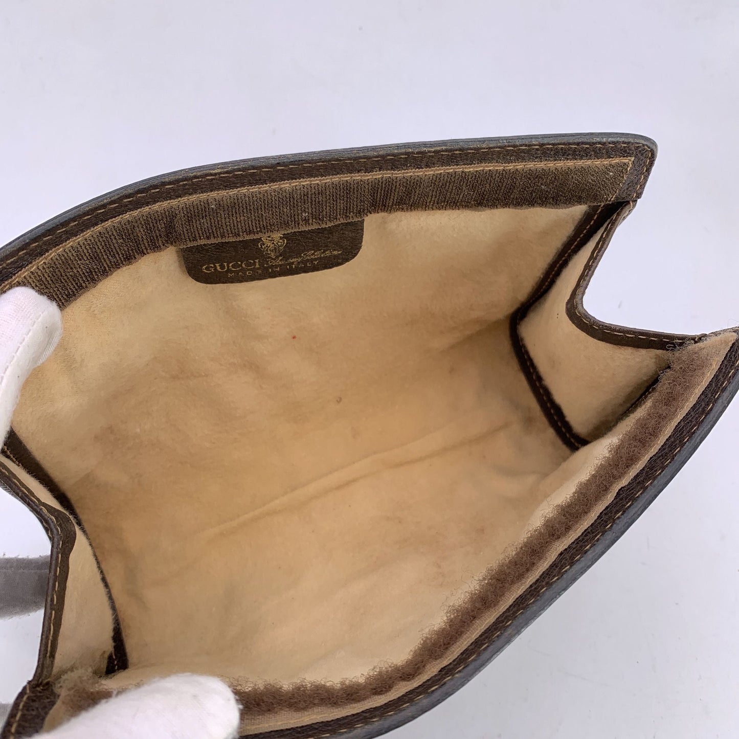Gucci Vintage Beige Monogram Cosmetic Bag Ophidia Clutch with Stripes