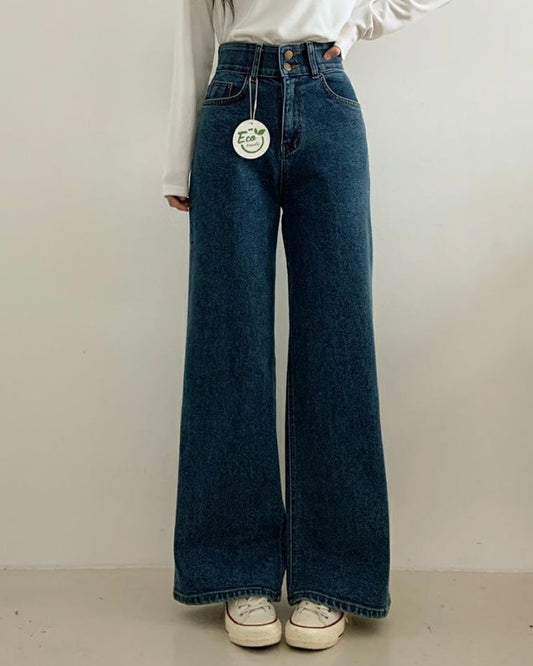 [S,M] Double Button Stretchy Wide denim Pants