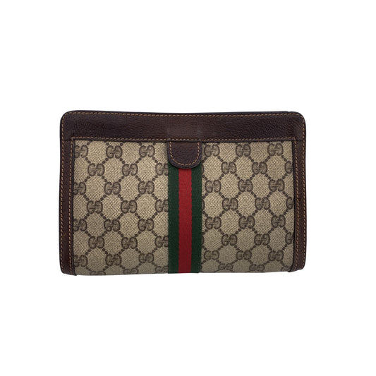 Gucci Vintage Beige Monogram Cosmetic Bag Ophidia Clutch with Stripes