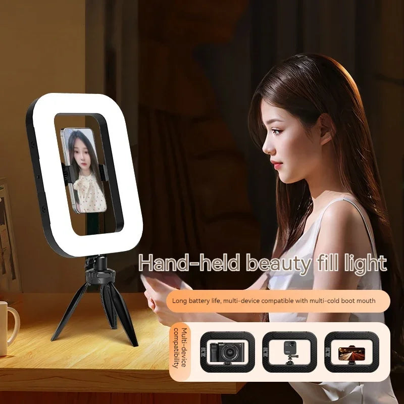 Rechargeable Handheld LED Ring Fill Light For Indoor, Outdoor Mobile Phone Photography, Selfie, Youtube Live