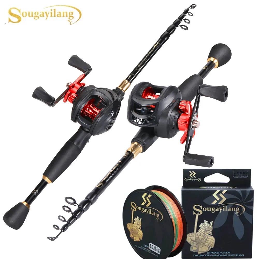 Sougayilang 1.8-2.4m Casting Telescopic Rod & 7.2:1 High Speed Reel with 150M Line Pesca