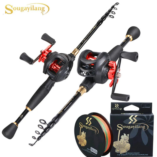 Sougayilang 1.8-2.4m Casting Telescopic Rod & 7.2:1 High Speed Reel with 150M Line Pesca