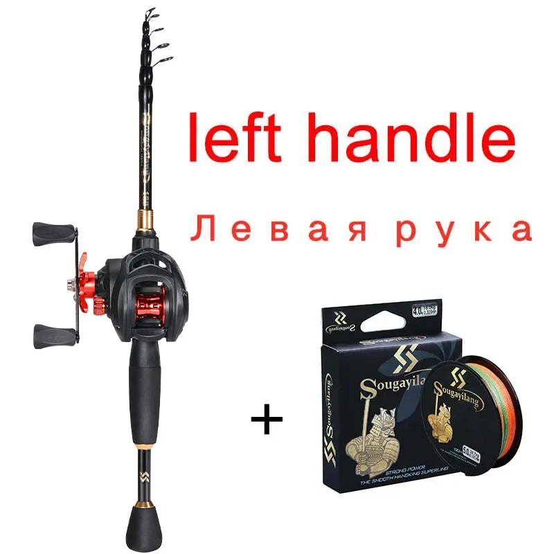 Sougayilang 1.8-2.4m Casting Telescopic Rod & 7.2:1 High Speed Reel with 150M Line Pesca