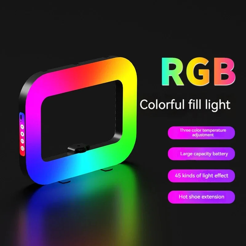 Rechargeable Handheld LED Ring Fill Light For Indoor, Outdoor Mobile Phone Photography, Selfie, Youtube Live