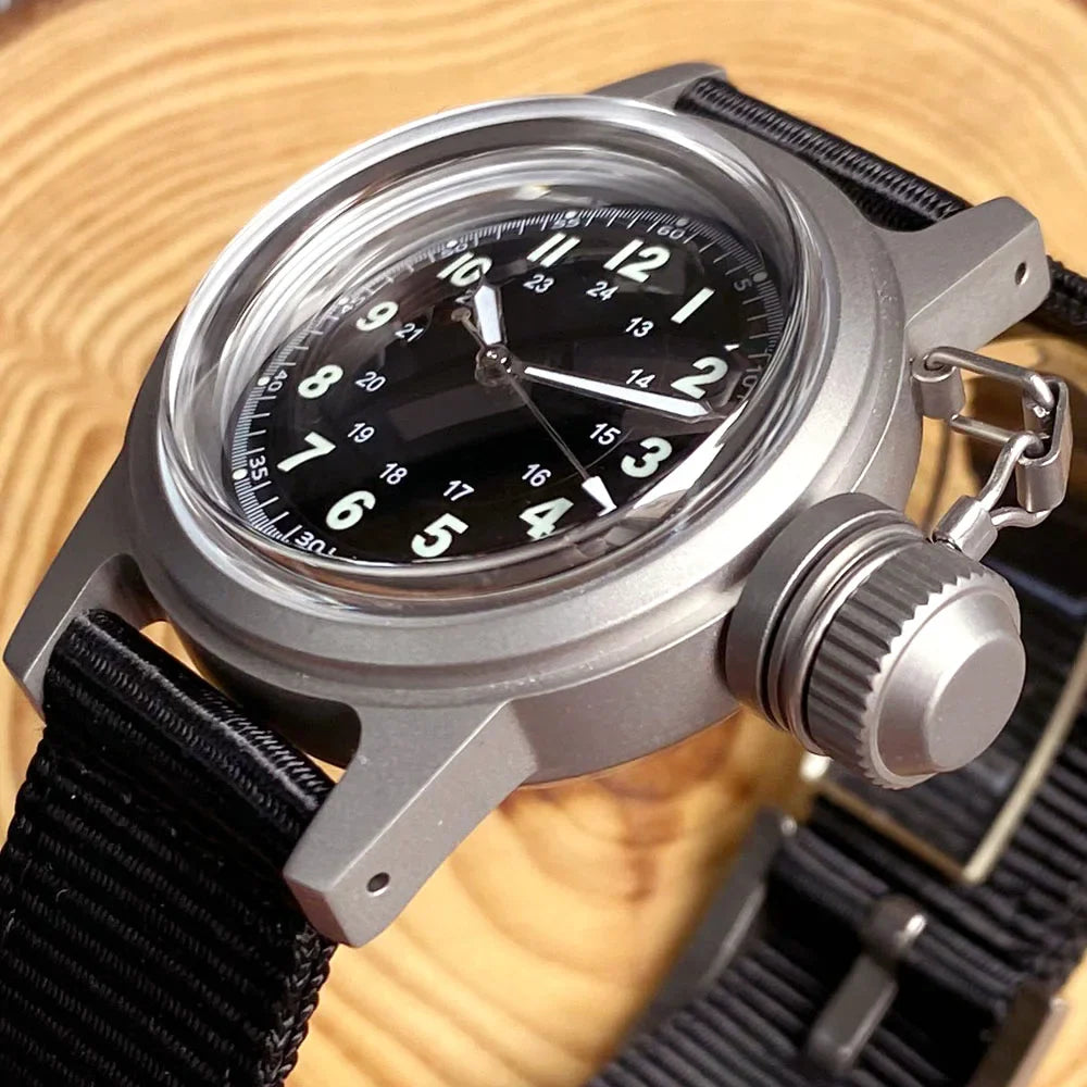 Tandorio NH35A 36mm Automatic Men Watch Diver Movement 20Bar Waterproof Wristwatch Big Crown Domed Sapphire Glass Nylon Band