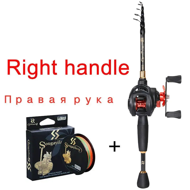 Sougayilang 1.8-2.4m Casting Telescopic Rod & 7.2:1 High Speed Reel with 150M Line Pesca