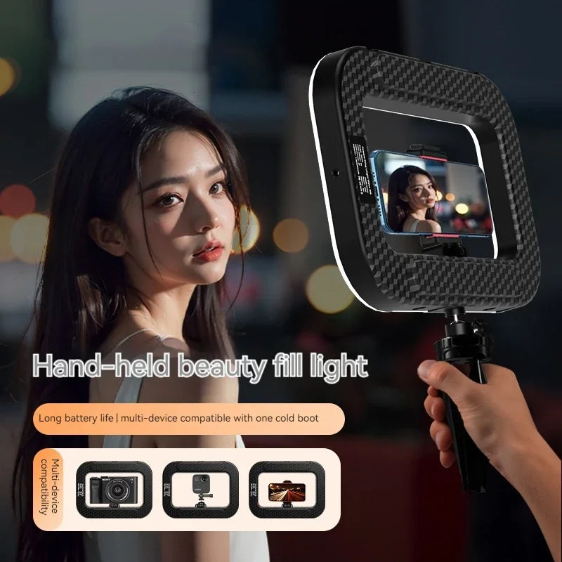 Rechargeable Handheld LED Ring Fill Light For Indoor, Outdoor Mobile Phone Photography, Selfie, Youtube Live