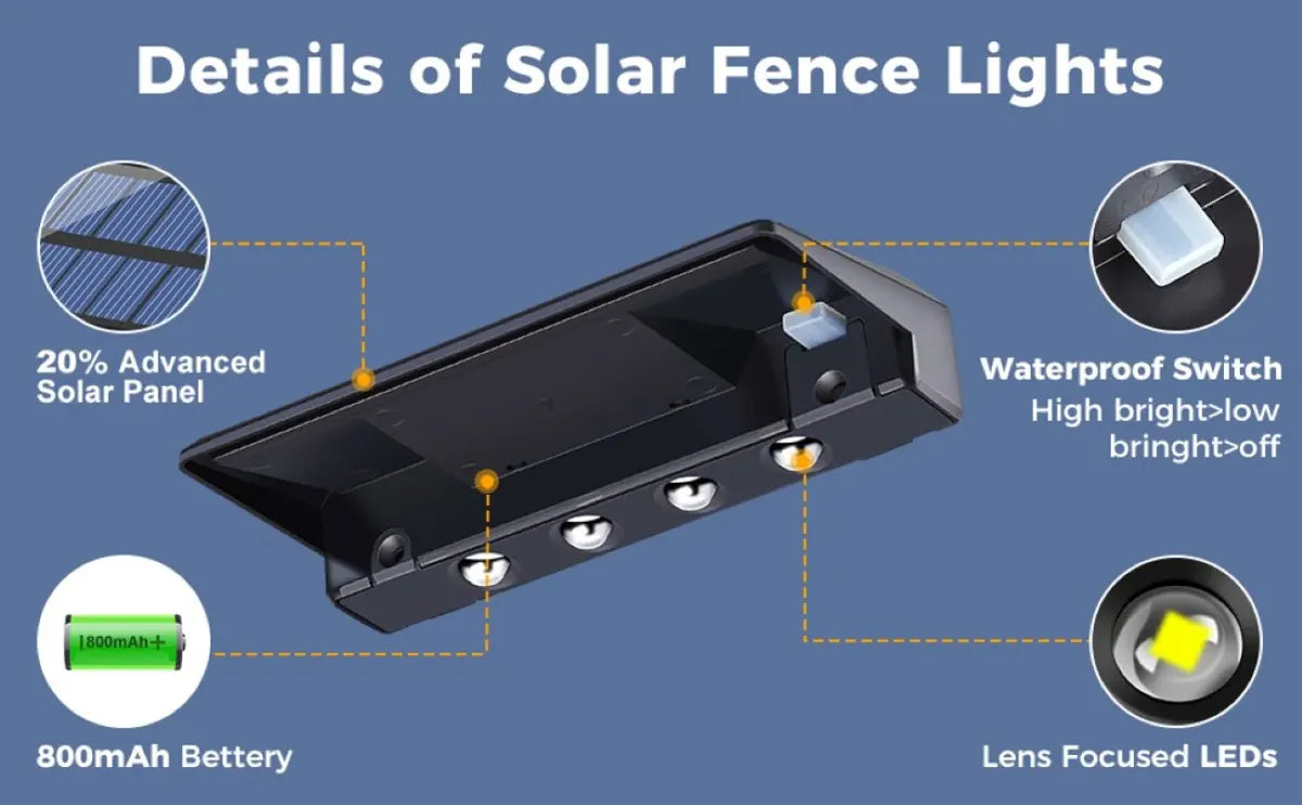 Outdoor Solar Wall Lights Waterproof Solar Fence Lights for Fence Post Yard Pathway